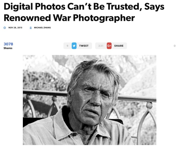 Digital Photos Can't Be Trusted, Says Renowned War Photographer